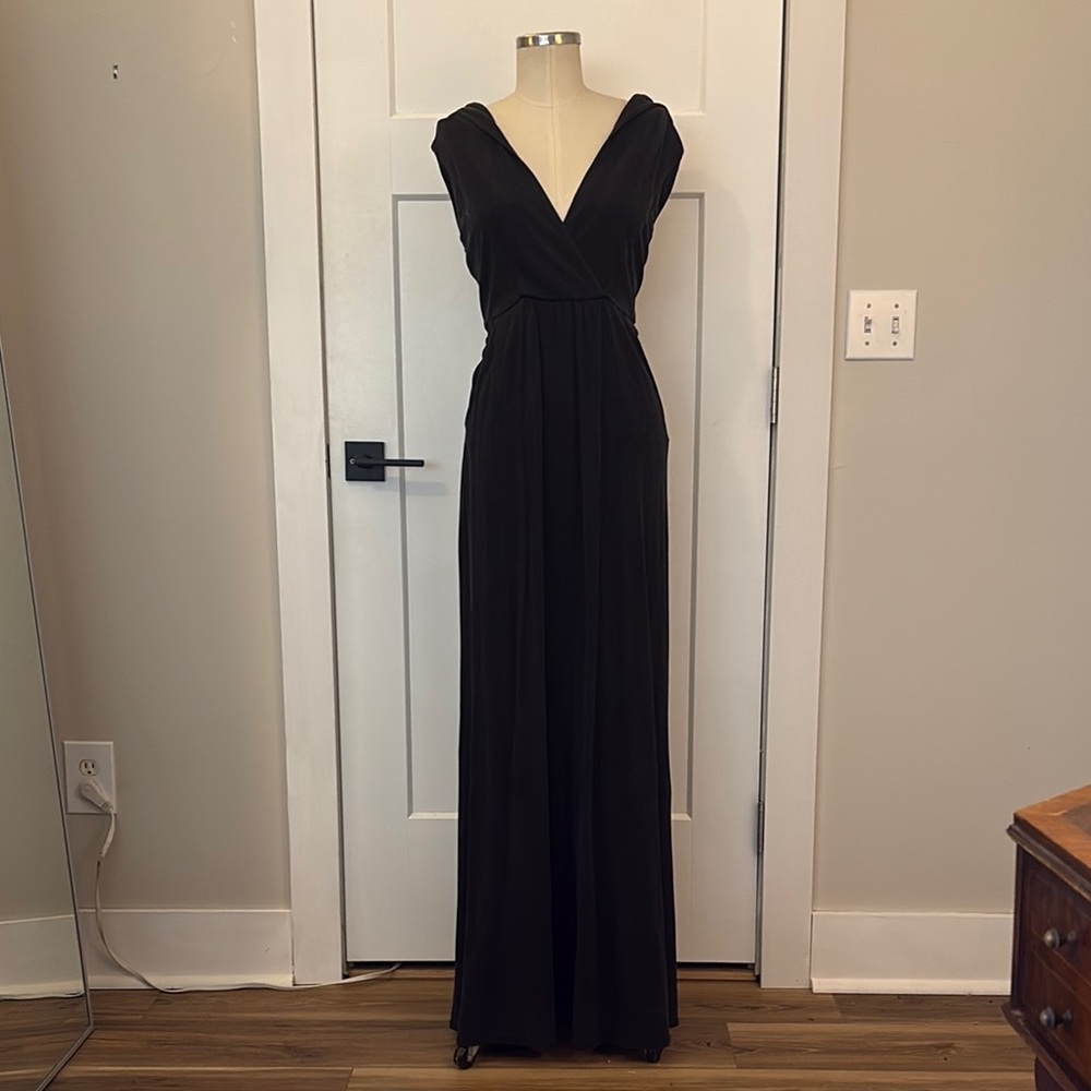 SOLD - BIRD Black V-Neck Jersey Maxi Dress with Hood